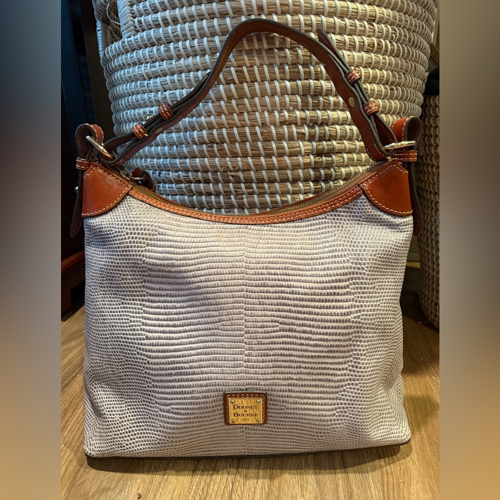 Dooney and Bourke Embossed Lizard Gray Hobo Bag